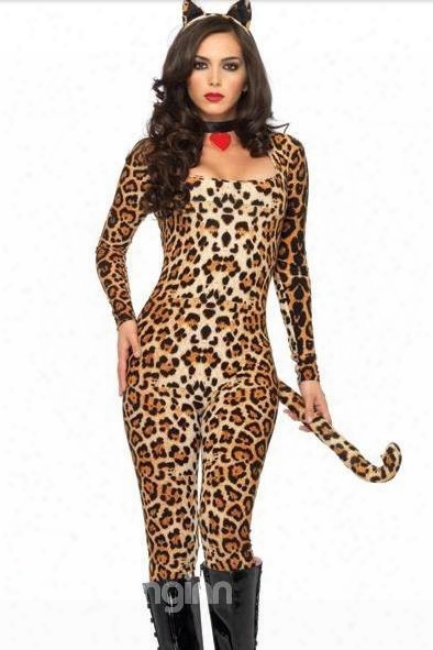 Sexy Leopard Pattern Long Tail Chic Square Neck Costume