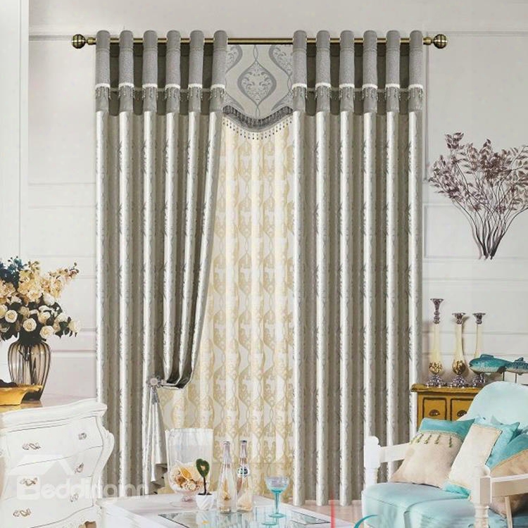 Silver Plant Printing Jacquard Grommet Top Curtain