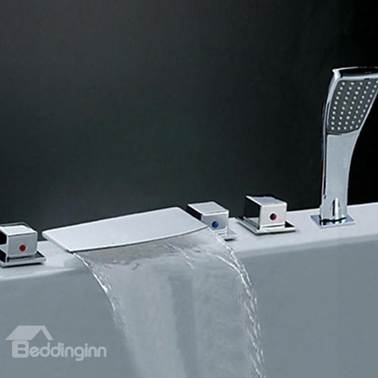 Simple Style Chrome Finish Waterfall Bathtub Faucet