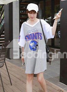 Stylish Comfy Loose Fit Contra Gray And White Color Sleepshirt