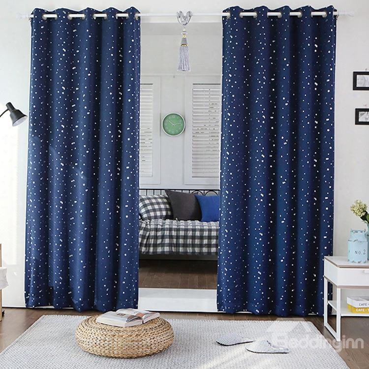 Stylish Navy Color Cute Stars Printing Grommet Top Curtain