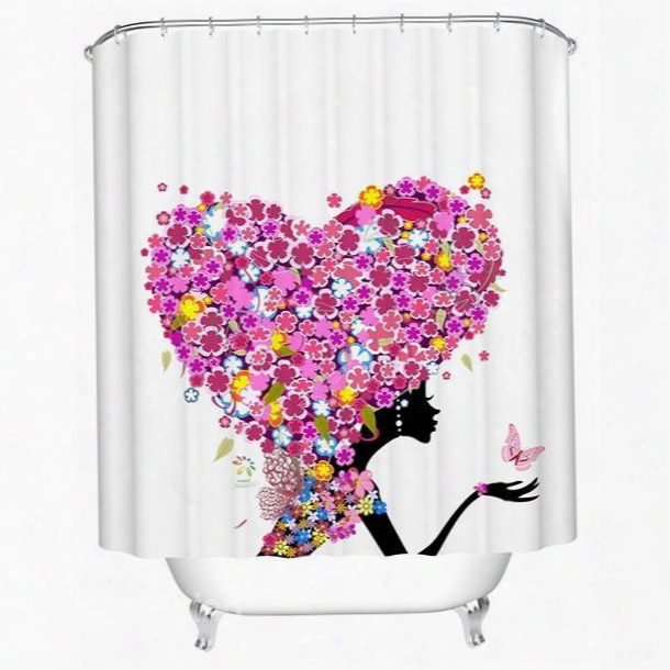 Stylish Romantic Flower Heart Shape Beautiful Girl Shower Curtain