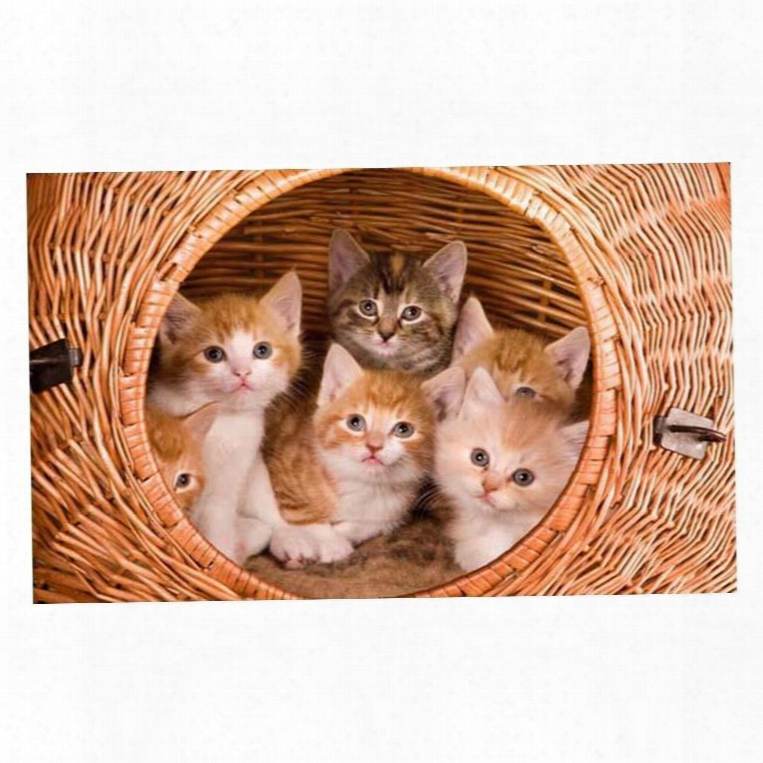 Super Cute Cats In A Bamboo Basket Pattern Non-slip Doormat