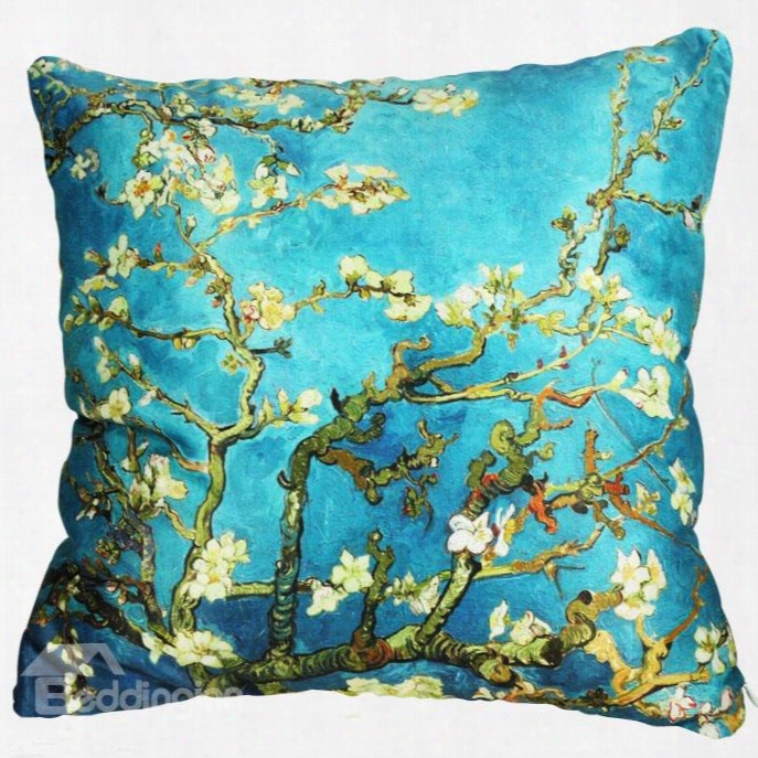 Super Soft Famous Prunus Painting Luxury Green Throw Pillow