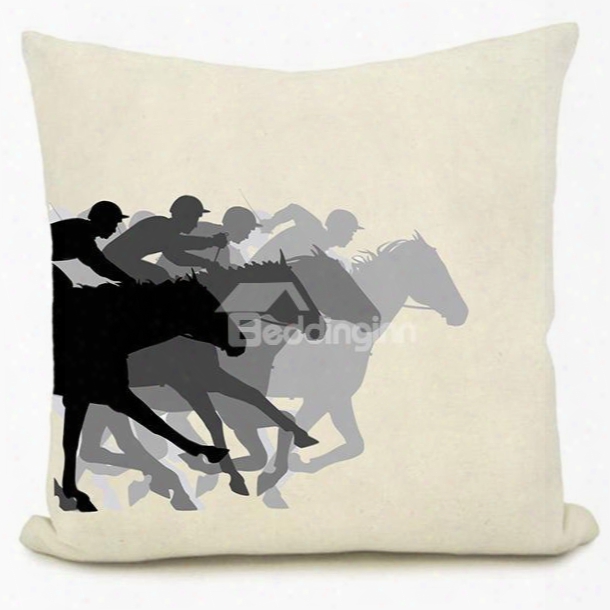 Superimpose Effect Horse Racing Pattern Throw Pillow