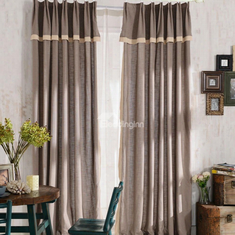 Top Class Elegant Brown Grass Lawn Design Double Pinch Pleat Curtain