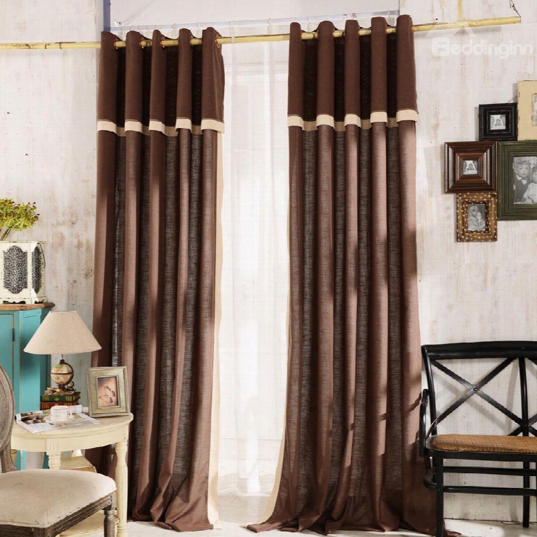 Top Class Elegant Coffee Grass Lawn Design Grommet Top Two-piece Custom Curtain