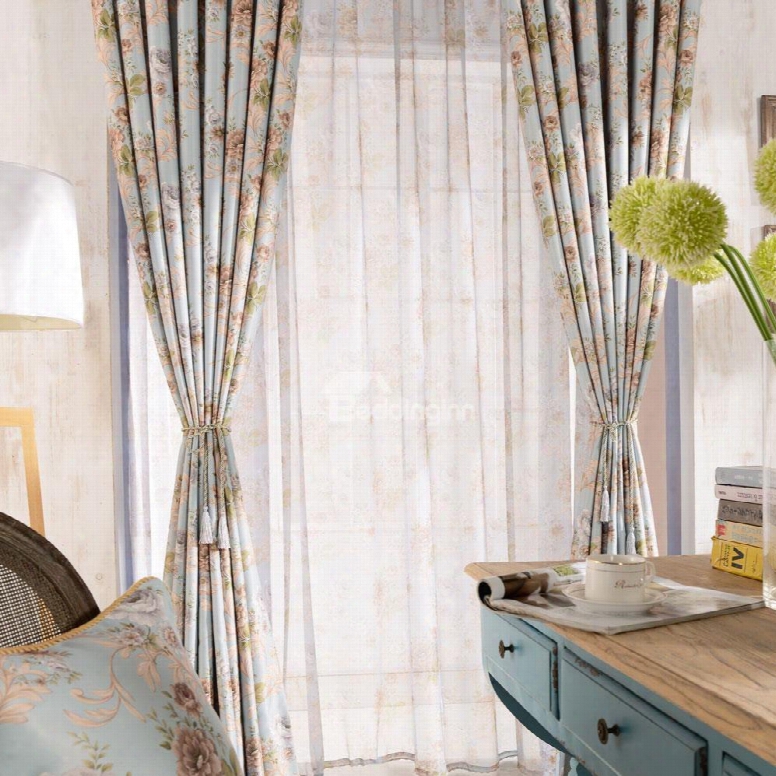 Top Class Romantic Elegant Peony Printing Custom Sheer Curtain