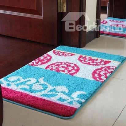 Top Quality Suede Blue Flower Rectangular Doormat
