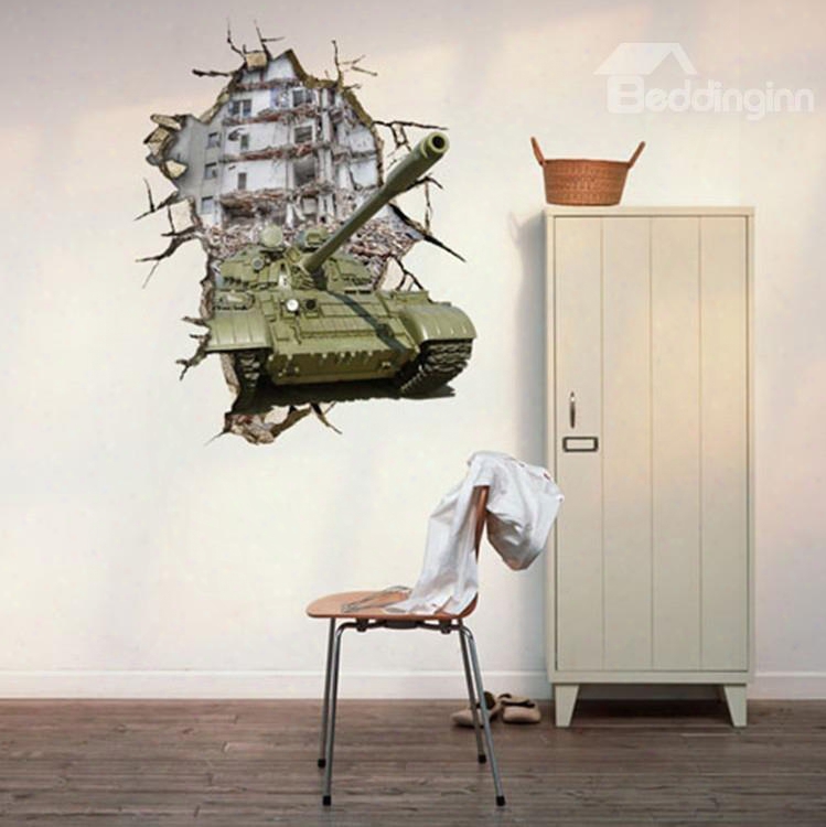 Unique Design Amazing Tank Through Hole 3d Wall Sticker