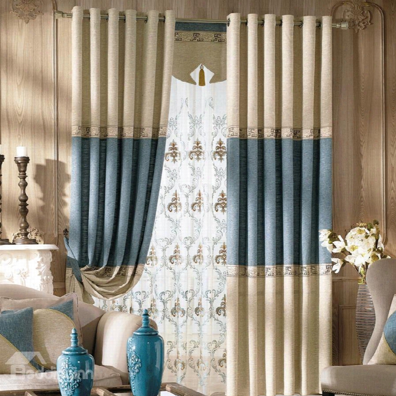 Unique Yellow Matching Sky Blue Gunny Grommet Top Custom Curtain