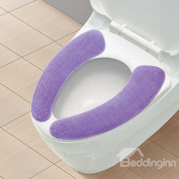 Warm Cozy Pure Color Coral Fleece Stikit Toilet Seat Cover