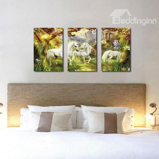 White Horses 3-pieces Of Crystal Film Art Wall Print