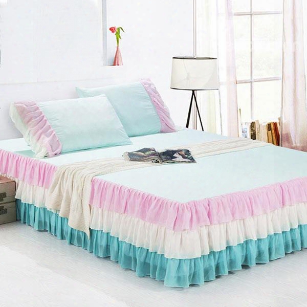Wonderful Dreamlike Rainbow Like Colors Matching Pattern Bed Skirt And One Pair Pillow Cases