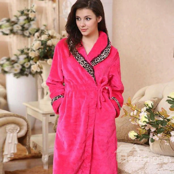 Wonderful Fashion Cozy Leopard Design Rose Bathrobe