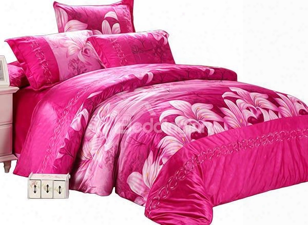 Wonderful Red Lily Print 4-piece Short Plush Duvet Cover Sets