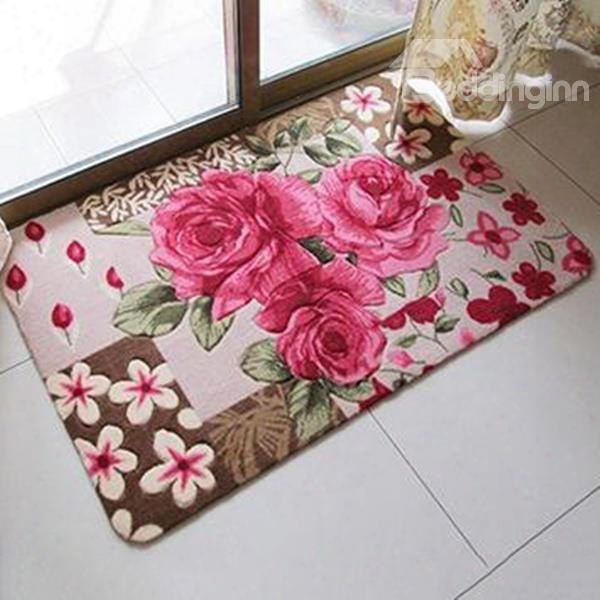 Wonderful Warm Fiber Three-roses Pattern Decorative Doormat