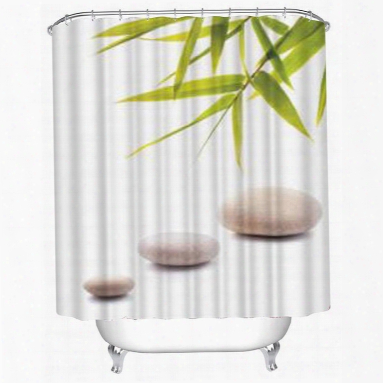 3d Bamboos And Stones Printed Polyester Waterproof Antibacterial And Eco-friendly Shower Curtain