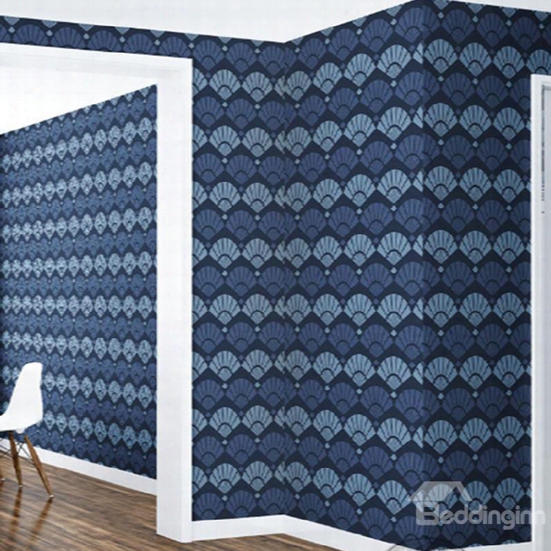 3d Blue Fans Pattern Pvc Sturdy Waterproof Eco-friendly Self-adhesive Wall Mural