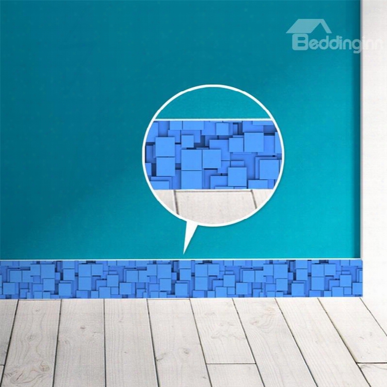 3d Blue Plaids Printed Pvc Waterproof Eco-friendly Self-adhesive Wall Stickers