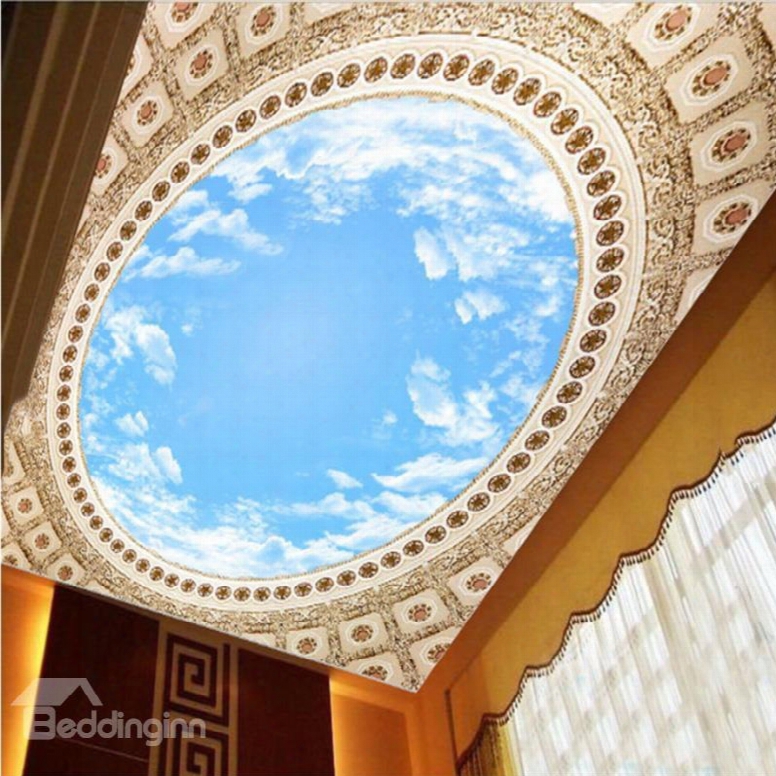 3d Blue Sky Pattern Pvc Waterproof Sturdy Eco-friendly Self-adhesive Blue Ceiling Murals