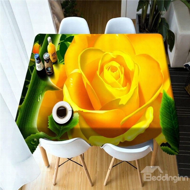 3d Bright Colored Golden Rose Printed Durable And Decorative Table Cover