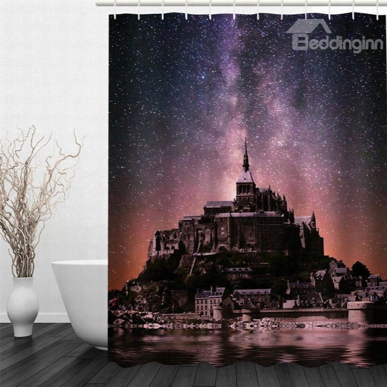 3d Castle In The Milky Way Pattern Polyester Waterproof Antibacterial Eco-friendly Shower Curtain