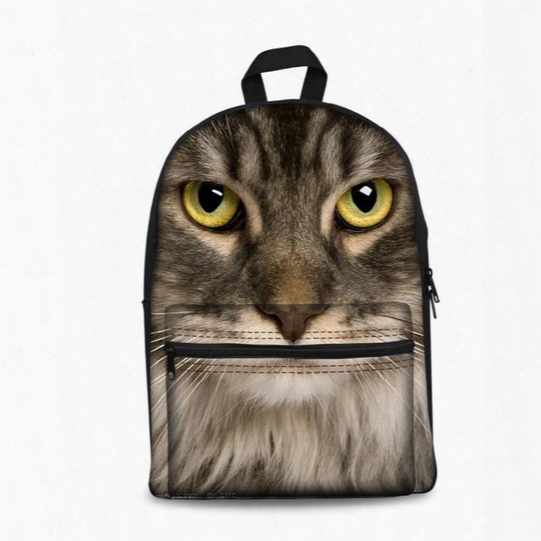 3d Cat Face Pattern School Outdoor Grey Cool Style Backpack