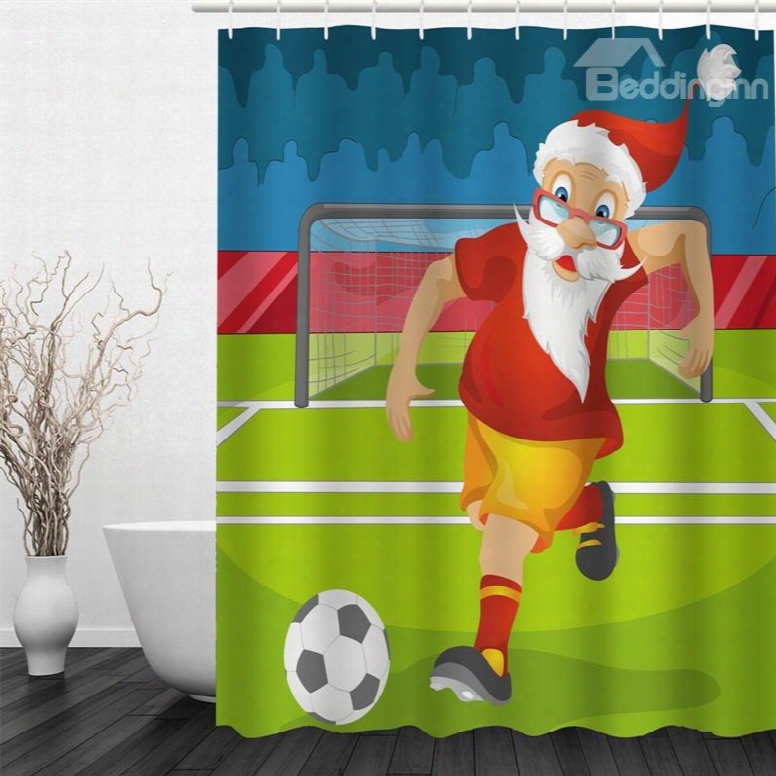 3d Christmas Father Playing Football Printed Polyester Waterproof And Eco-friendly Shower Curtain