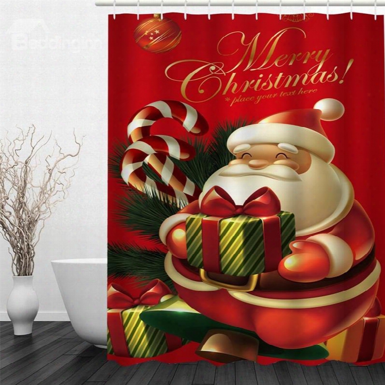 3d Christmas Father With Gift Polyester Watterproof And Eco-friendly Shower Curtain
