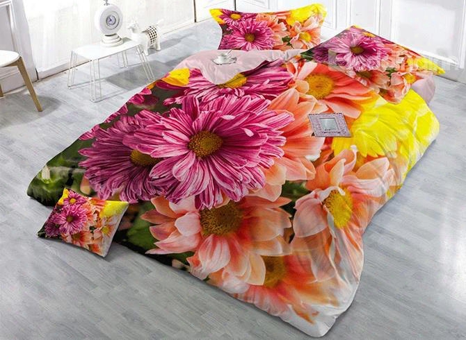 3d Colorful Gerbera Daisy Floral Printed Cotton 4-piece Bedding Sets/duvet Cover