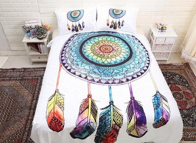3d Dream Catcher Printed Polyester 3-piece White Bedding Sets/duvet Covers