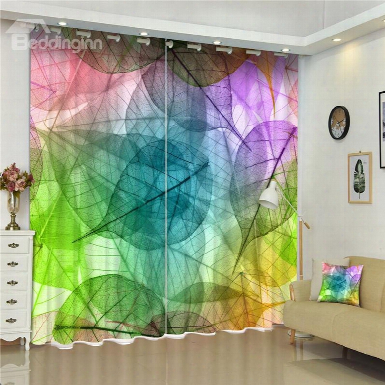 3d Dreamy Colorful Leaves Printed Creative And Modern Bedroom Polyester Custom Curtain