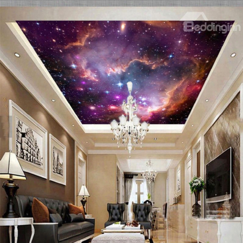 3d Galactic Sky Printed Pvc Waterproof Sturdy Eco-friendly Self-adhesive Ceiling Murals