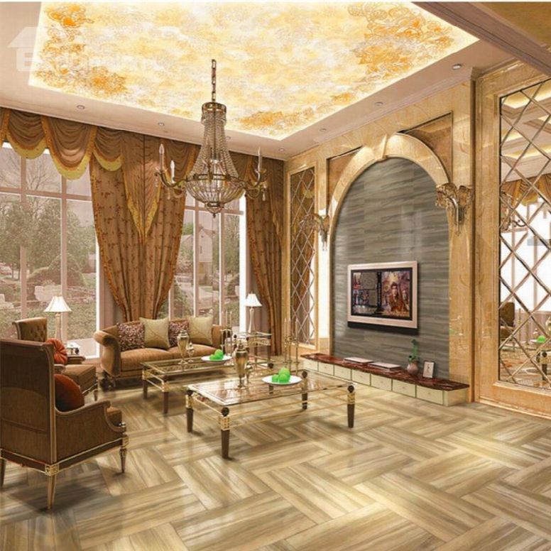 3d Golden Floral Pattern Waterproof Durable And Eco-friendly Self-adhesive Ceiling Murals