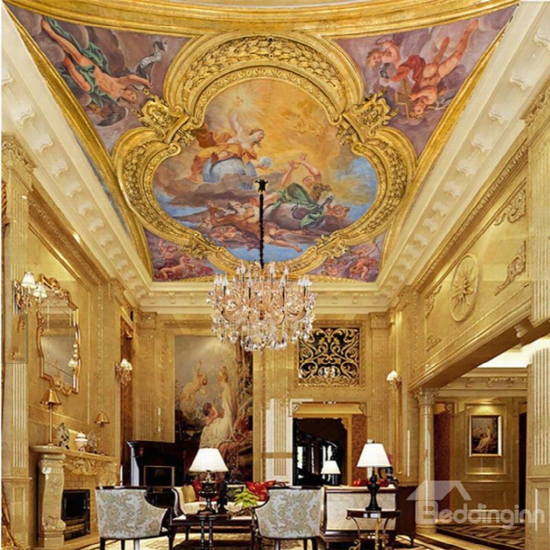 3d Golden Outline Surrounding People Printed Waterproof Durable And Eco-friendly Ceiling Murals