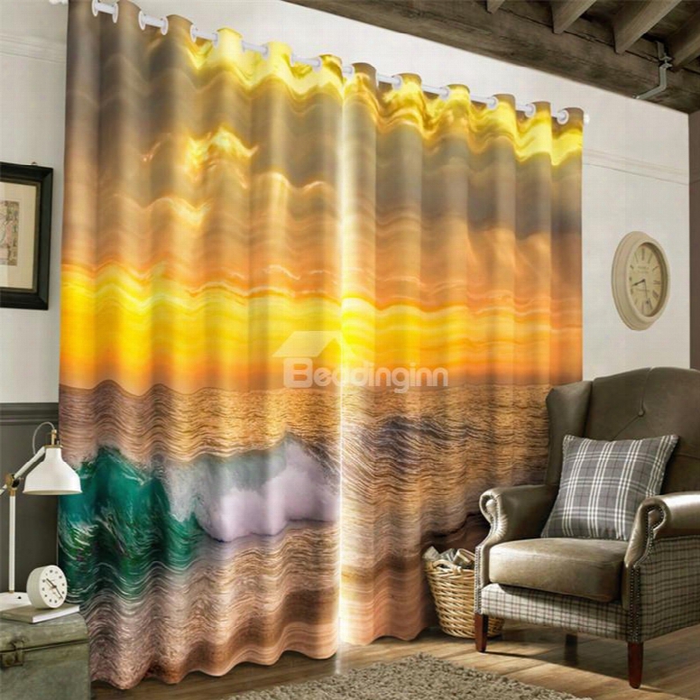 3d Grand Sunlight And Rough Seas Printed 2 Panels Decorative Window Drapes