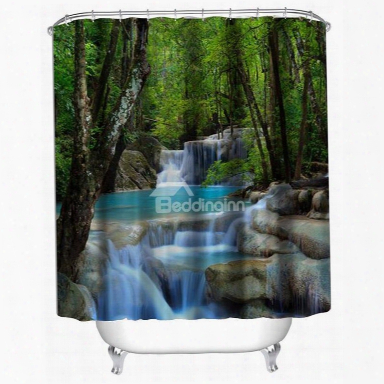 3d Green Forest Surrounding Lake Polyester Waterproof Antibacterial And Eco-friendly Shower Curtain