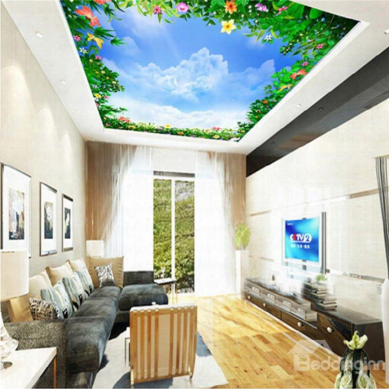 3d Green Plants Under Blue Sky Waterproof Durable Eco-friendly  Ceiling Murals