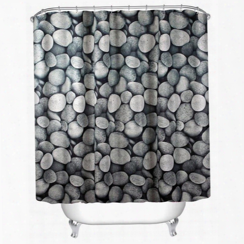 3d Grey Stones Printed Polyester Aterproof Antibacterial And Eco-friendly Shower Curtain