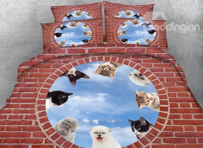 3d Kittens And Blue Sky Printed 5-piece Comforter Sets