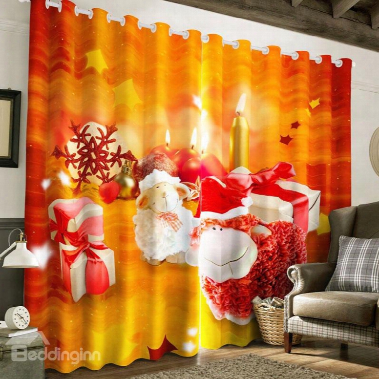 3d Lovely Sheep And Christmas Gifts Printed Custom Decorative Living Room Curtain