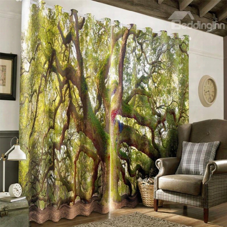 3d Old And Sturdy Tree Printed 2 Panels Decorative A Nd Blackout Curtain