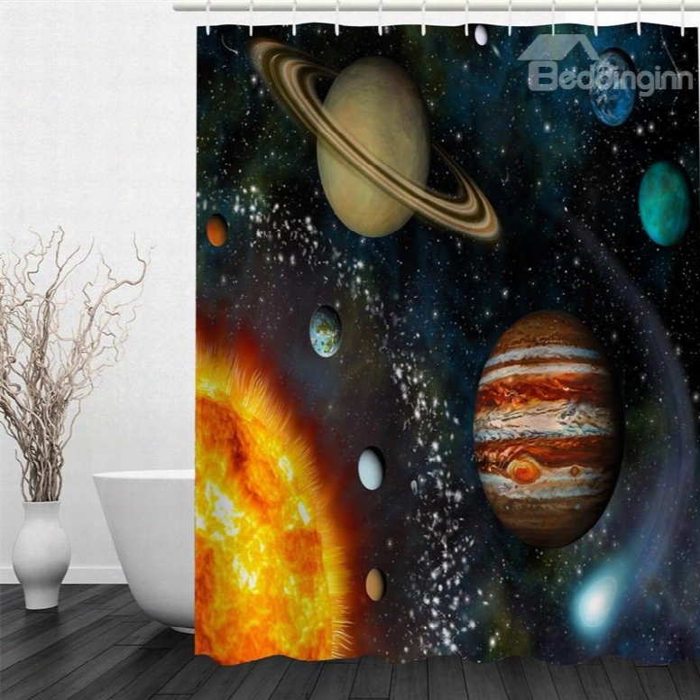 3d Operating Planets Printed Polyester Waterproof And Eco-friendly Shower Curtain