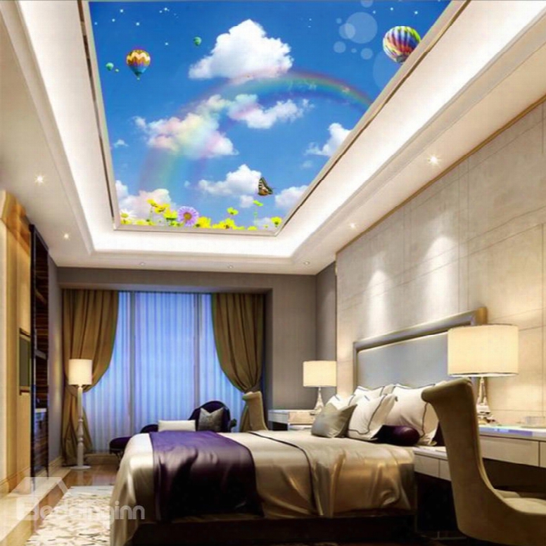 3d Parachutes And Rainbow In Sky Waterproof Durable And Eco-friendly Ceiling Murals