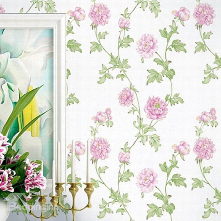 3d Pink Flowers Printed Pvc Sturdy Waterproof Eco-friendly Self-adhesive Wall Mural