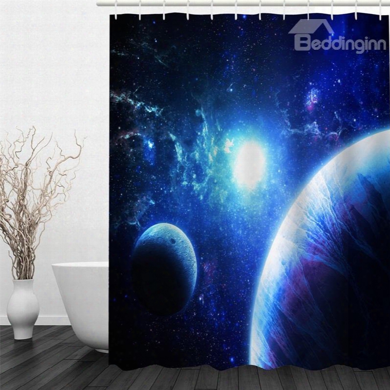 3d Planets In Universe Pattern Polyester Waterproof Antibacterial And Eco-friendly Shower Curtain