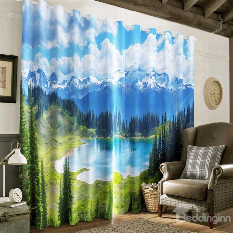 3d Rolling Ice Mountains And Frozen Lake Printed 2 Panels Living Room Curtain