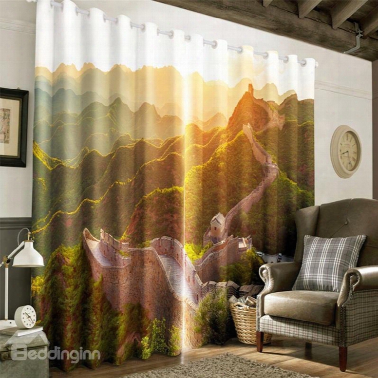 3d Rolling Mountains And Great Walls Printed Thick Pollyester Custom Curtain
