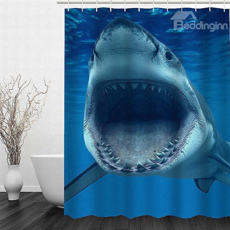 3d Shark In Blue Sea Polyeester Waterproof Antibacterial And Eco-friendly Shower Curtain